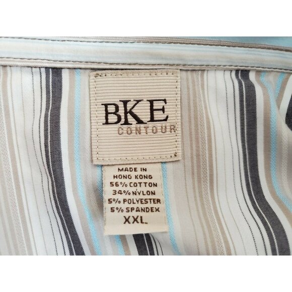 BKE Contour Button Up Shirt Men's Size XXL Stretch Brown Blue Stripes - Picture 5 of 6